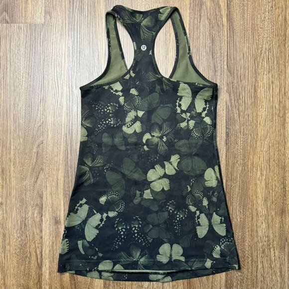 Lululemon Cool Racerback Tank Women Biggie So Fly Butterfly Fatigue Green Size 4 - Picture 2 of 6